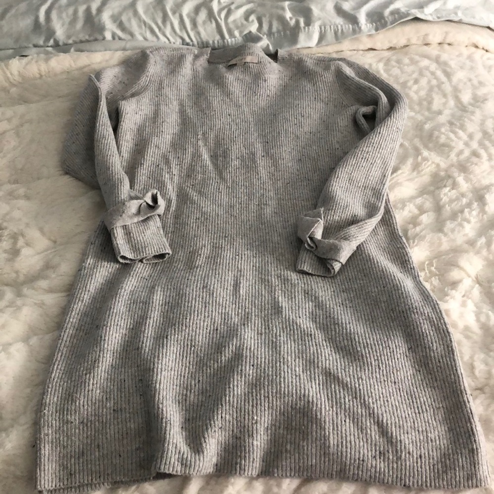 NWOT LOFT Gray MIDI Dress with Tie Sleeves Sz L